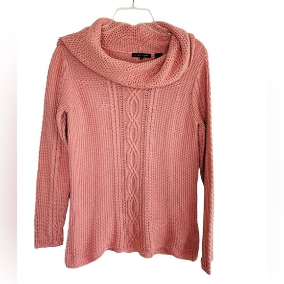 JEANNE PIERRE Sweaters - Jeanne Pierre Cable Knit Fisherman Sweater Medium Cowl Neck Blush Pink Cotton